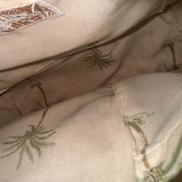 Vintage Woven Straw Tote with Brown Handles and Palm Tree Embroidery - Picture 3 of 8